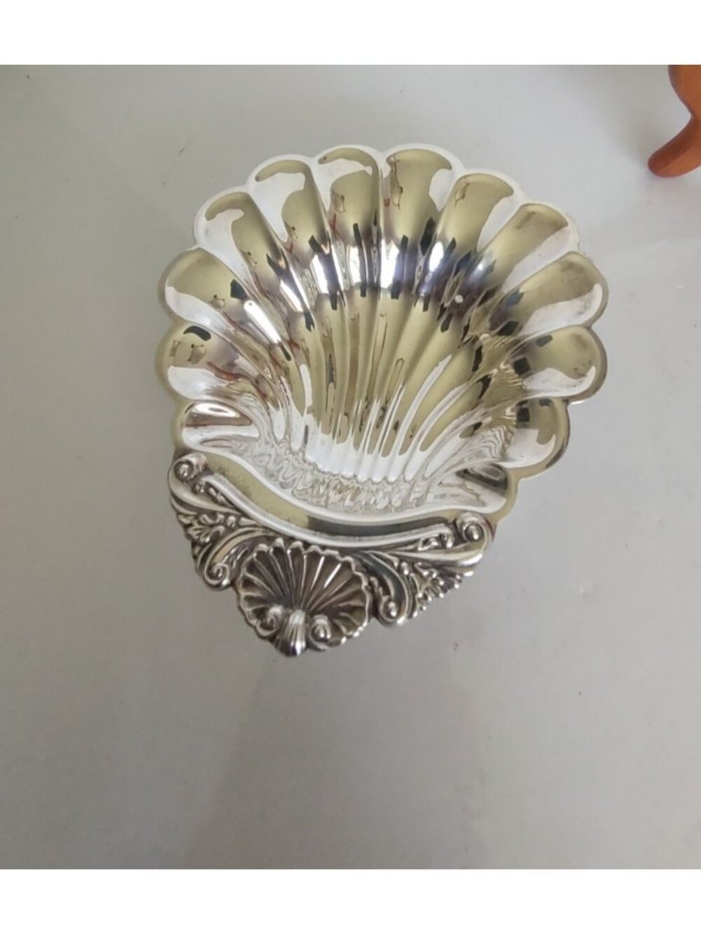 Sheffield Reproduction Silver Plated Footed Shell trinket dish 6 1/2" x 5 3/4"
